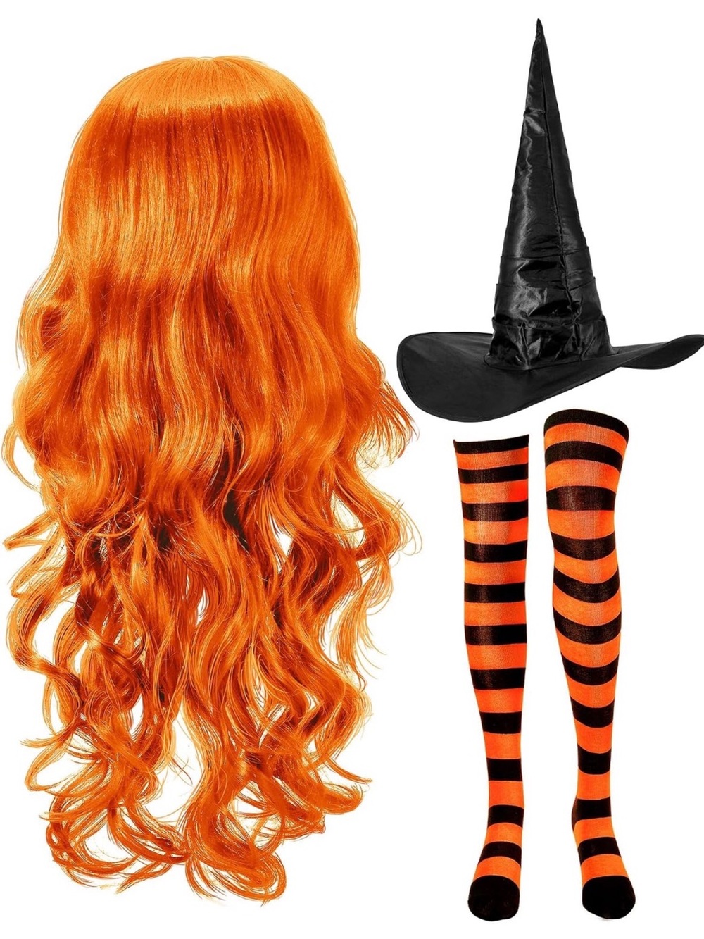 Orange Witch Costume Set for Kids - Wig, Hat & Striped Tights